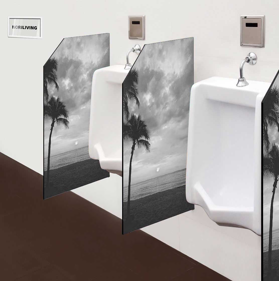 in der Toilette eingebaute Schamwand mit Motiv Sonnenuntergang am Strand 167 schwarz-weiß