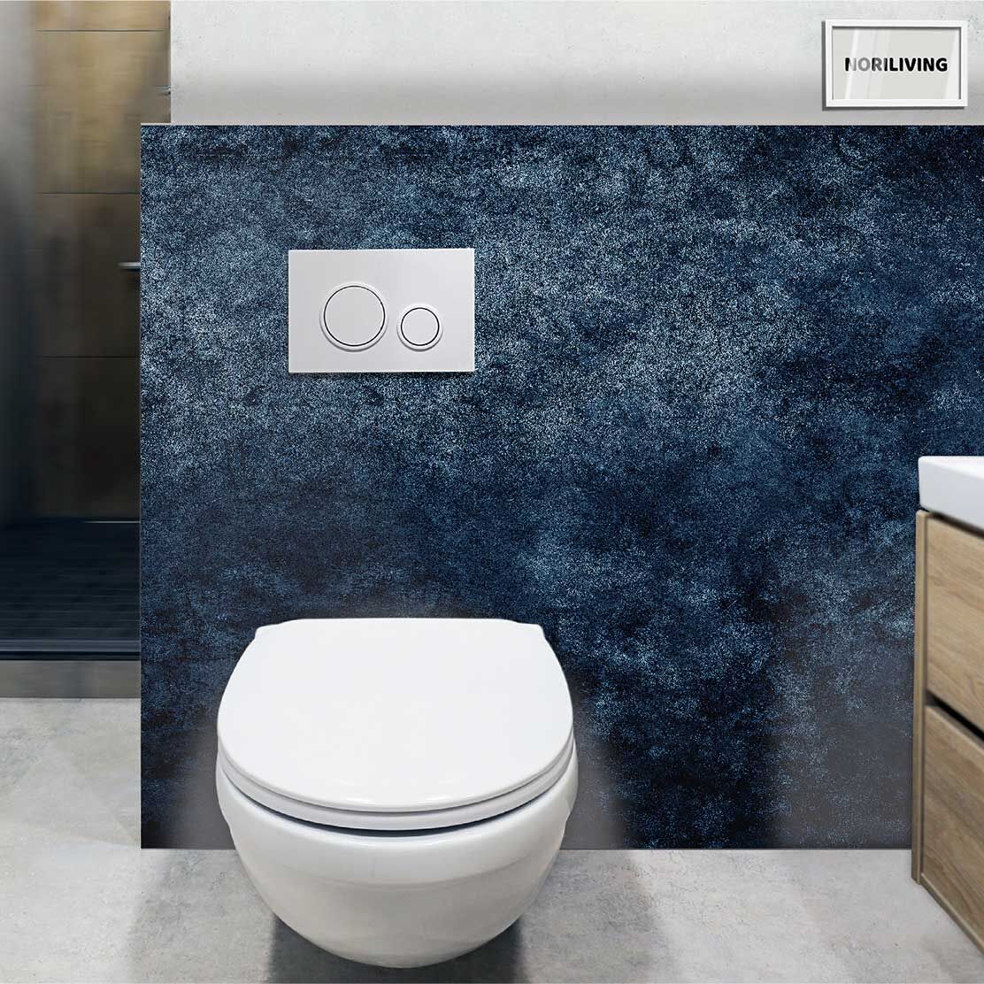 im WC eingebaute Toilettenrückwand mit Motiv dunkelblaue mystische Wandstruktur 136