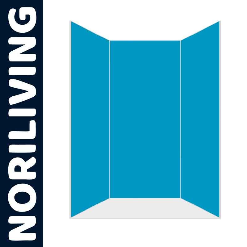 Dreiteiliger blauer Raumteiler von NORI LIVING vor weißem Hintergrund