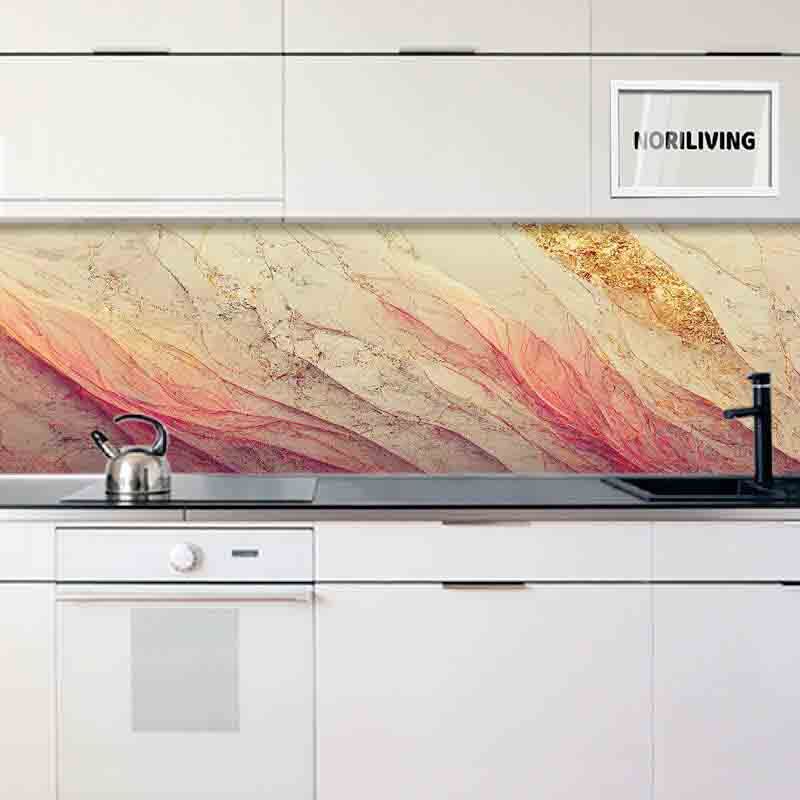in der Küche eingebaute Küchenrückwand Profiline mit Motiv Marmor beige-rosé mit goldfarbigen Einschlüssen 079
