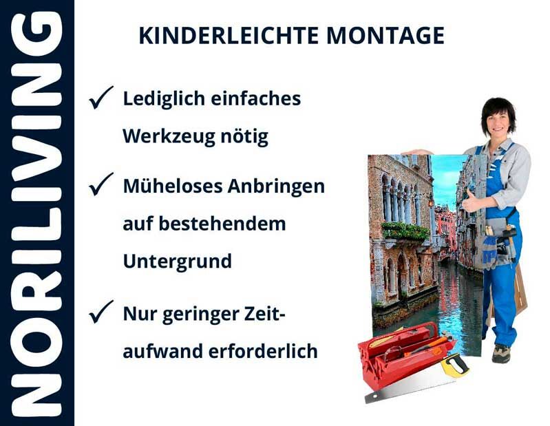 Einfache Montage: Nur einfaches Werkzeug nötig, müheloses Anbringen auf bestehendem Untergrund, geringer Zeitaufwand