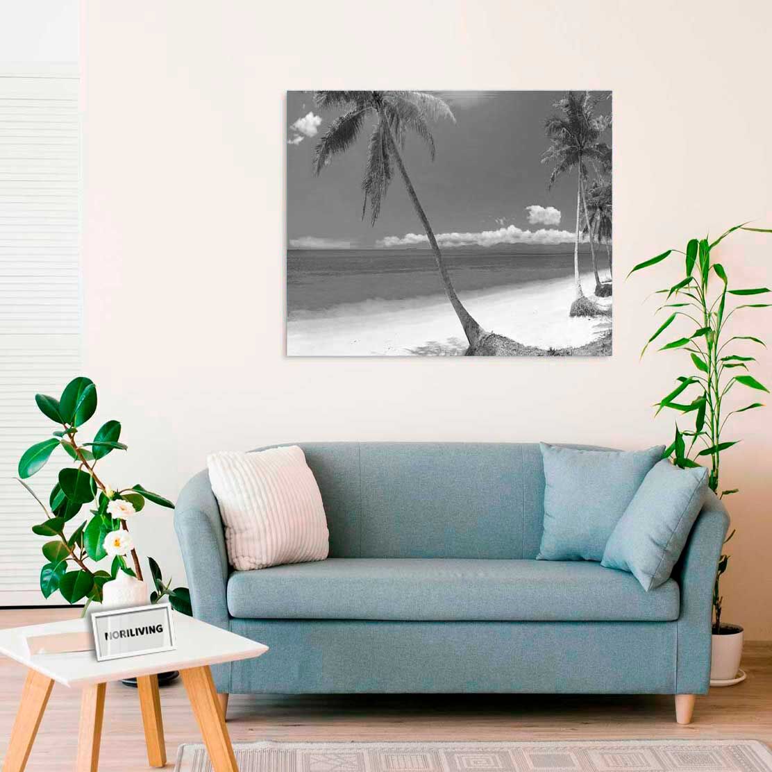Wandbild über dem Sofa mit Motiv schöner Strand und tropisches Meer mit Palmen 415 schwarz-weiß