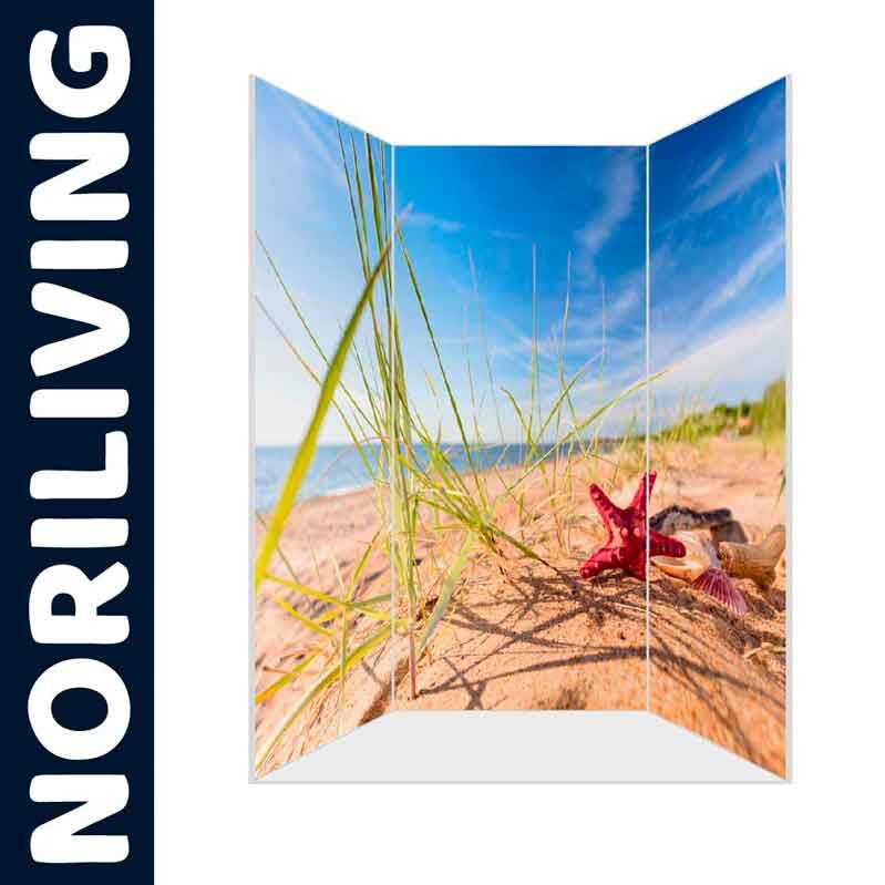 Paravent mit Strand- und Meeresmotiv, Seestern im Vordergrund, von NORILIVING