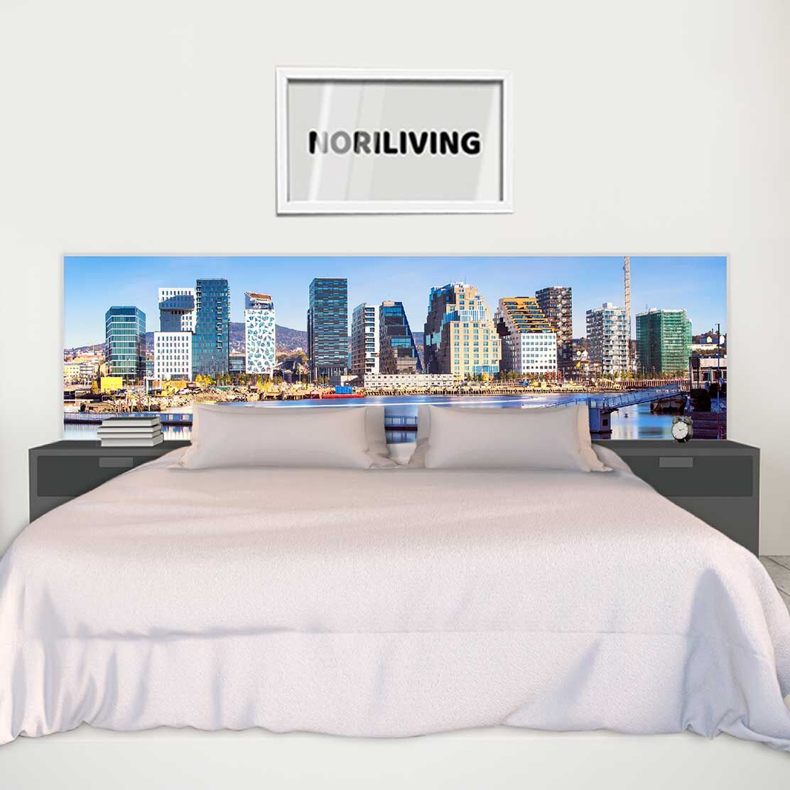 im Schlafzimmer eingebaute Bettrückwand mit Motiv Opernhaus Oslo in Norwegen 394