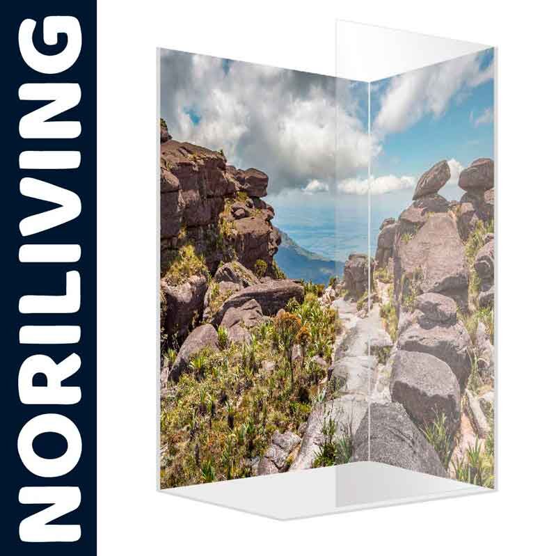 Duschtrennwand von NORILIVING mit beeindruckendem Berglandschaftsdesign