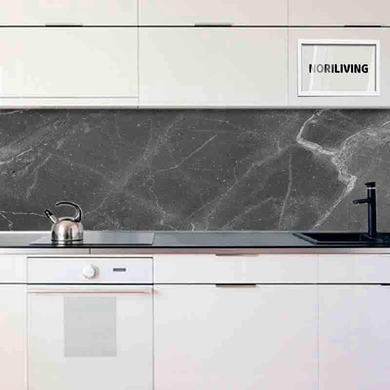 in der Küche eingebaute Küchenrückwand Profiline mit Motiv Marmor dunkelgrau 009 schwarz-weiß