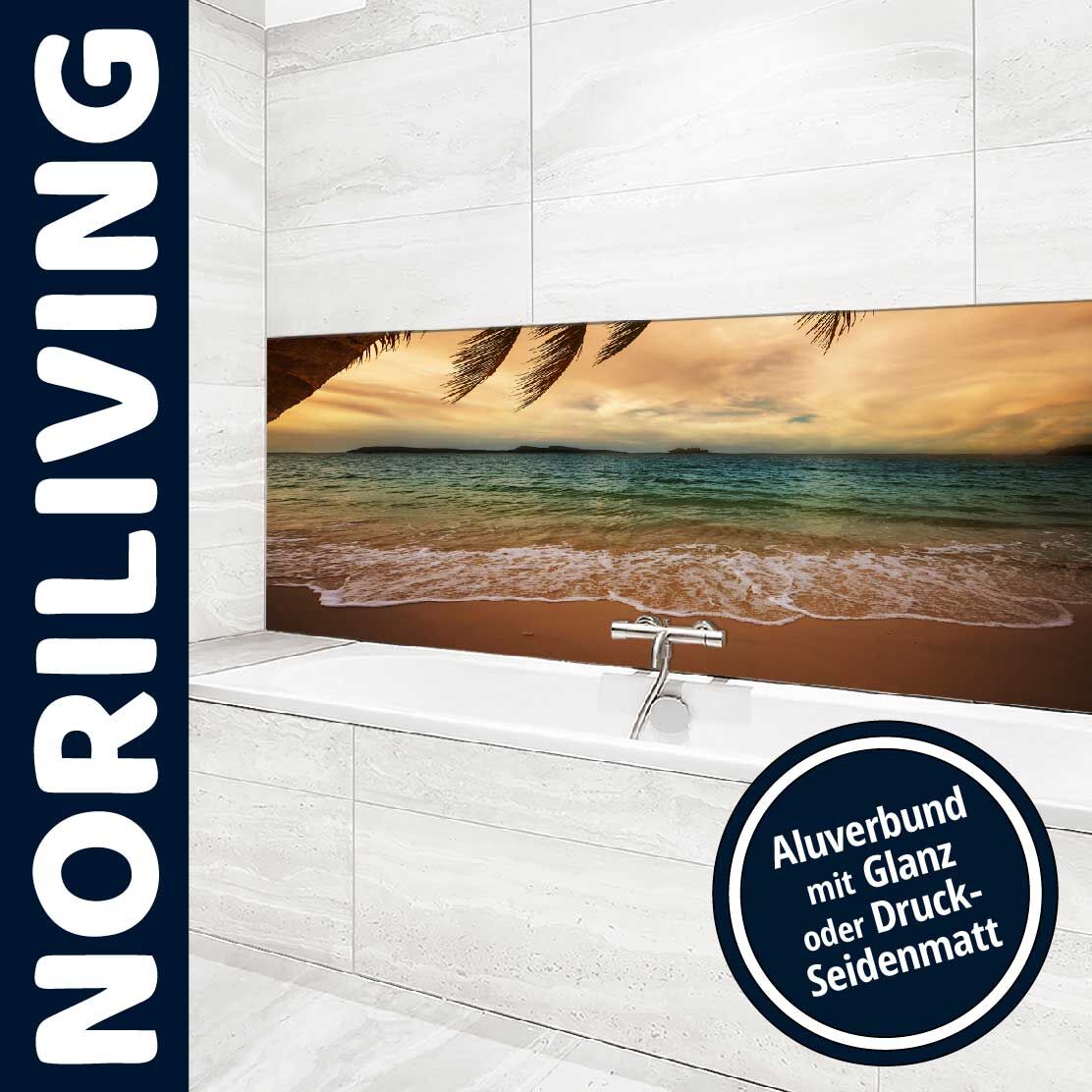 Ansicht des Badrückwand-Motivs Tropischer Strand am Abend 724 Unterkante