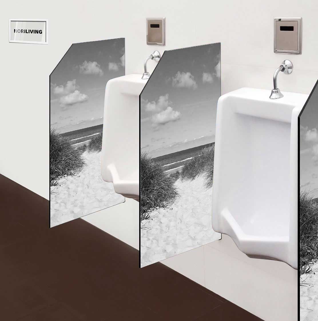 in der Toilette eingebaute Schamwand mit Motiv Dünen Gras Strand 110 schwarz-weiß