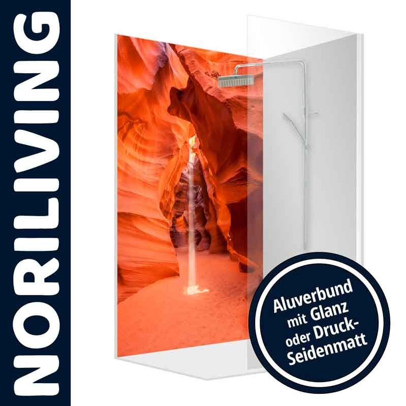 Duschwanddesign mit Antelope-Canyon-Motiv, erhältlich in Glanz oder Druck-Seidenmatt von Noriliving