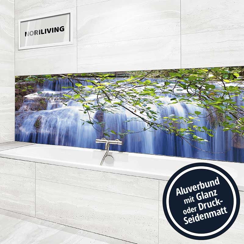 Ansicht des Badrückwand-Motivs Kanchaburi Wasserfall 503 Höhe zentriert