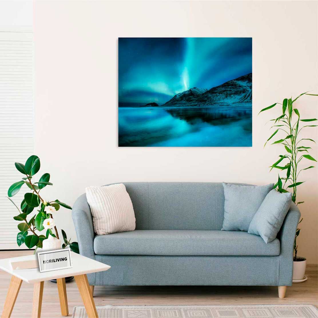 Wandbild über dem Sofa mit Motiv Nordlicht in Norwegen 559