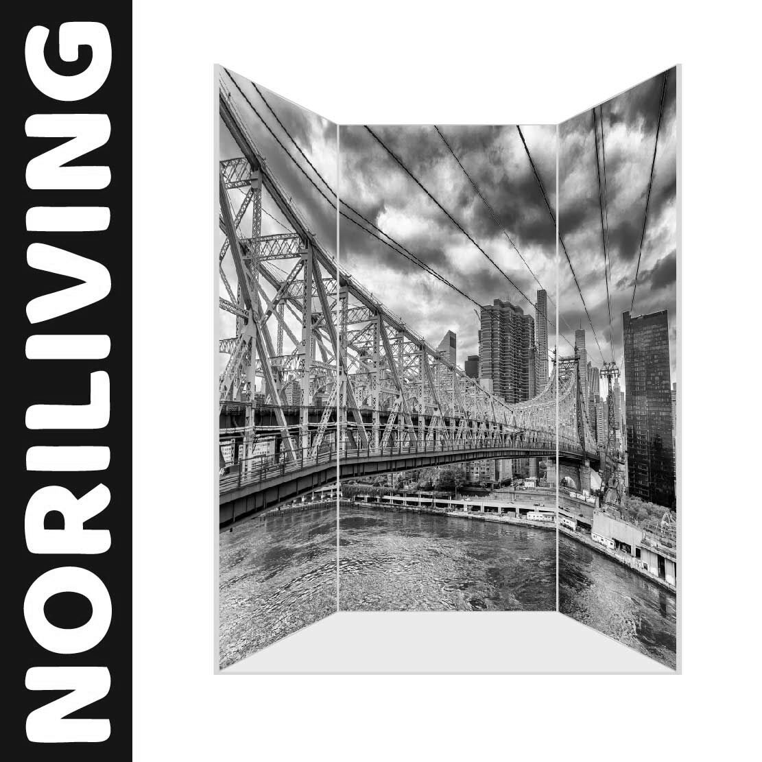 Schwarz-Weiß-Raumteiler mit Brückenmotiv aus New York von NORILIVING