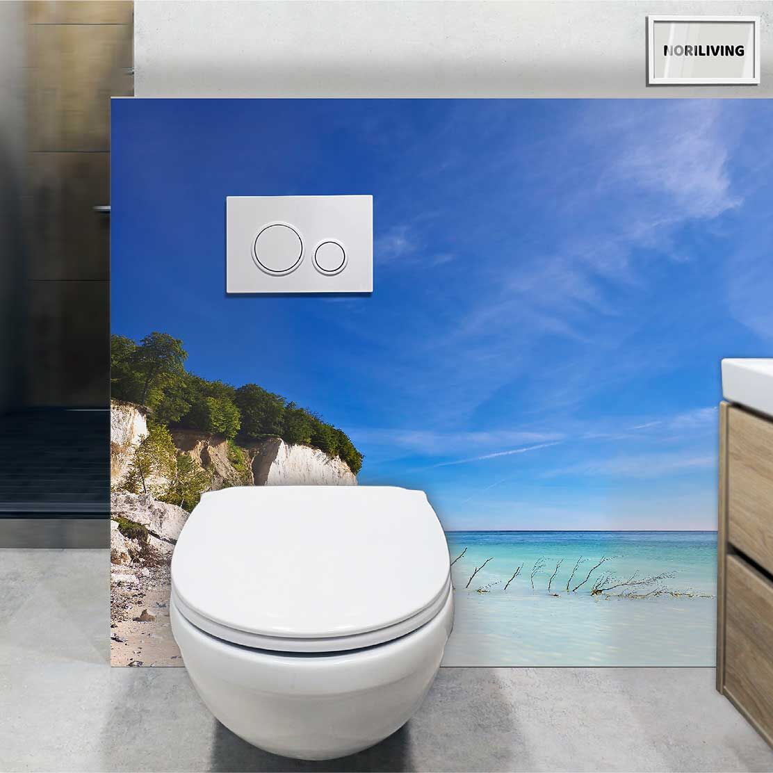 im WC eingebaute Toilettenrückwand mit Motiv Die Ostseeküste auf Rügen 936