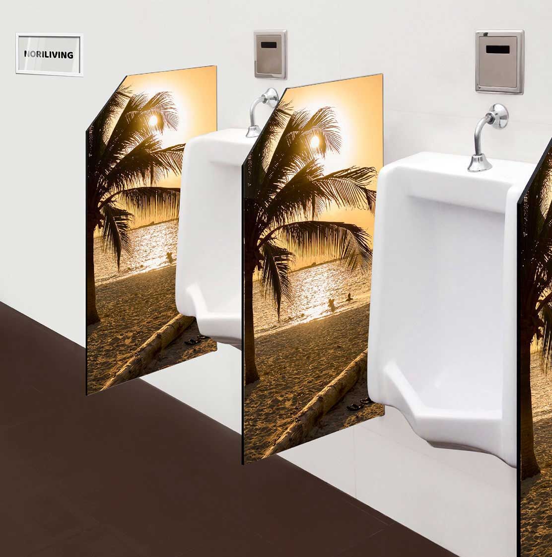 in der Toilette eingebaute Schamwand mit Motiv Karibische Palme bei Sonnenuntergang in Aruba 341