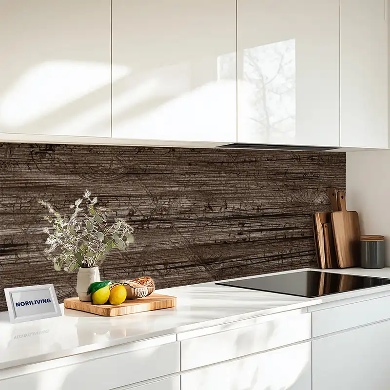 Fliesenspiegel Alu Braune Holzplanken mit Kratzern 036