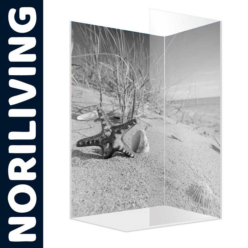 Raumteiler aus Glas mit Strandmotiv und Seestern