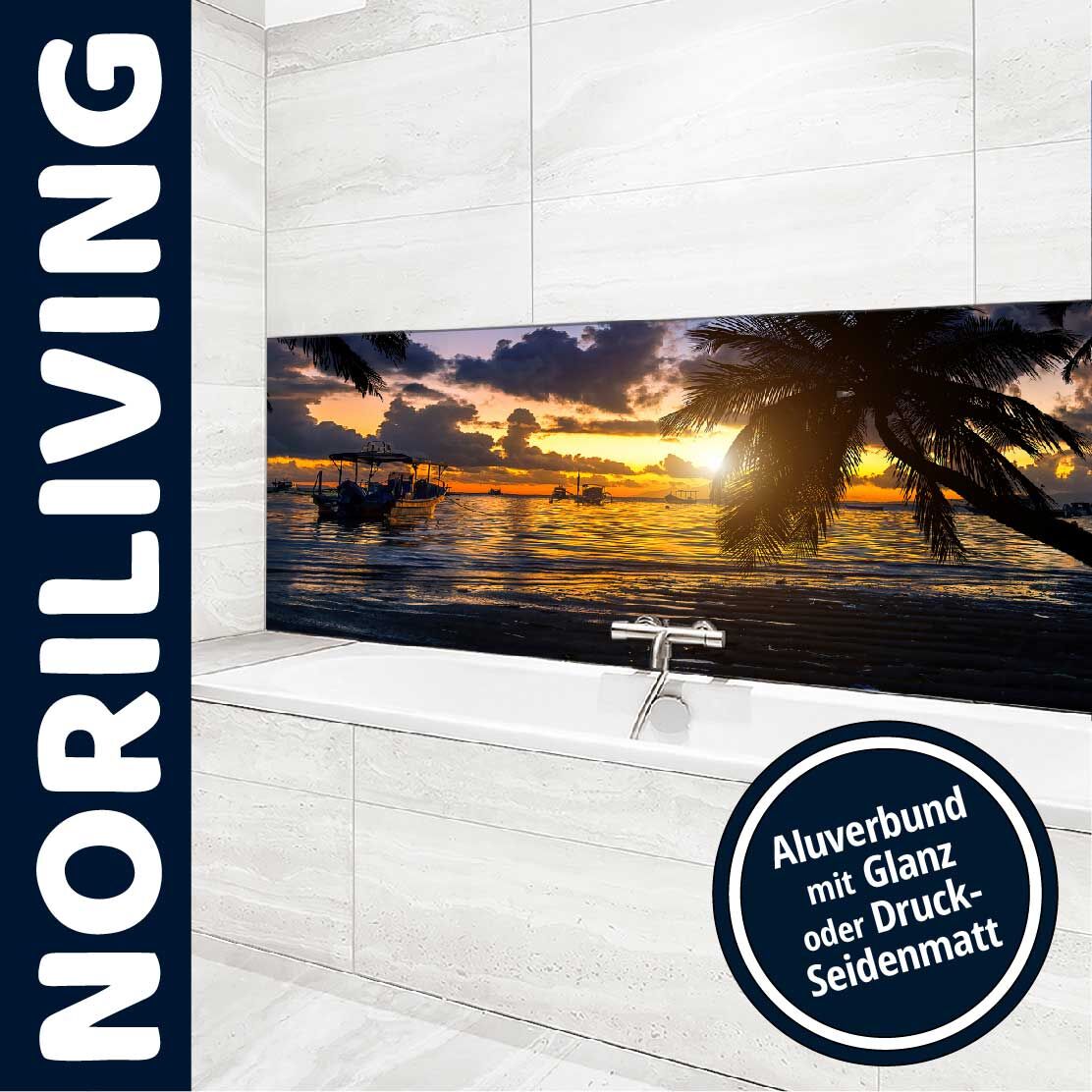 Ansicht des Badrückwand-Motivs Tropischer Strand bei Sonnenuntergang mit Palmen 653 Unterkante