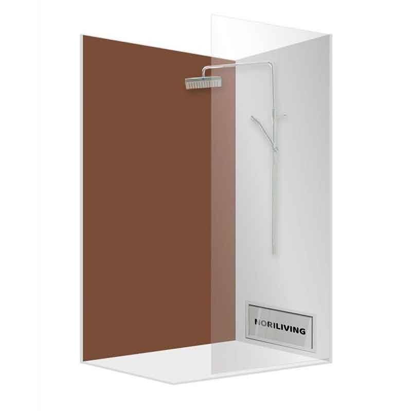 Eckige Duschkabine mit brauner Glaswand und integrierter Regendusche