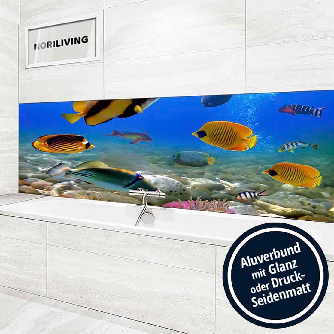 Ansicht des Badrückwand-Motivs Fische im Meer 506 Höhe zentriert