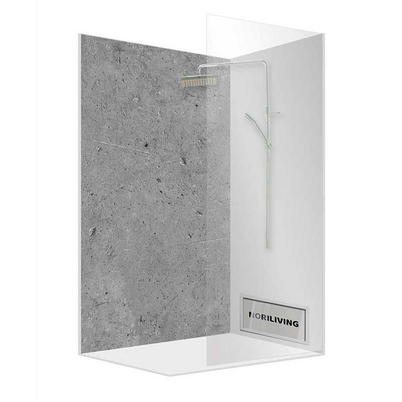 Walk-In Dusche mit Betonwand und Glasabtrennung, modernes Design