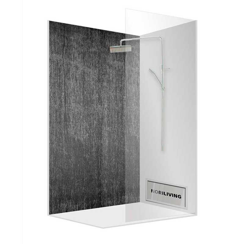 Elegante Duschkabine mit grauer Rückwand und Glasabtrennung