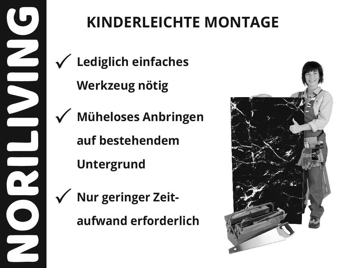 Aufzählung der Vorteile einer Badrückwand aus Aluverbund