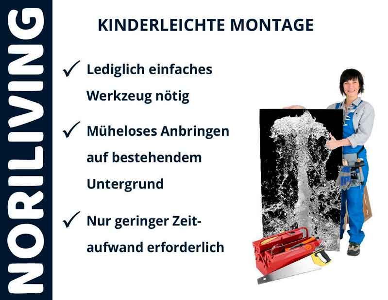 Person mit Werkzeug zeigt eine einfache Montageanleitung von Noriliving, benötigt nur einfaches Werkzeug und geringen Zeitaufwand.