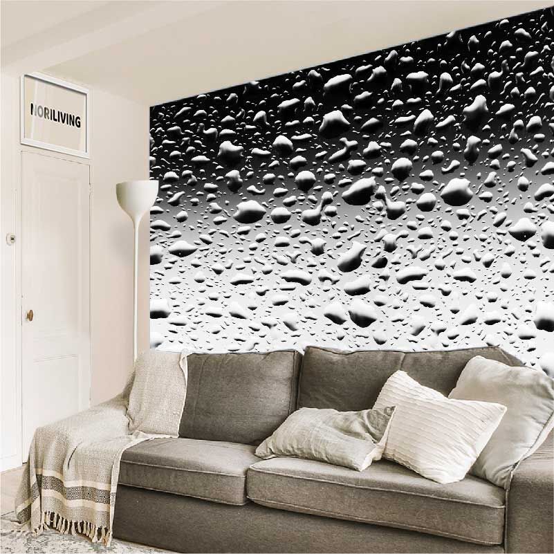 im Wohnzimmer eingebaute Wohnzimmerrückwand mit Motiv Wasser Tropfen monochrom 916 schwarz-weiß