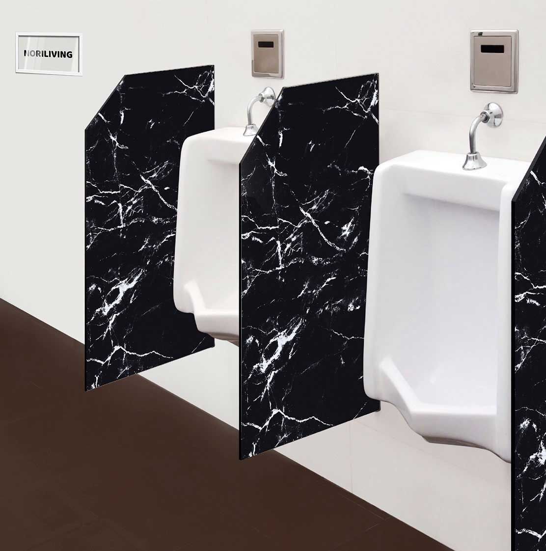 in der Toilette eingebaute Schamwand mit Motiv Marmorstruktur schwarz 396