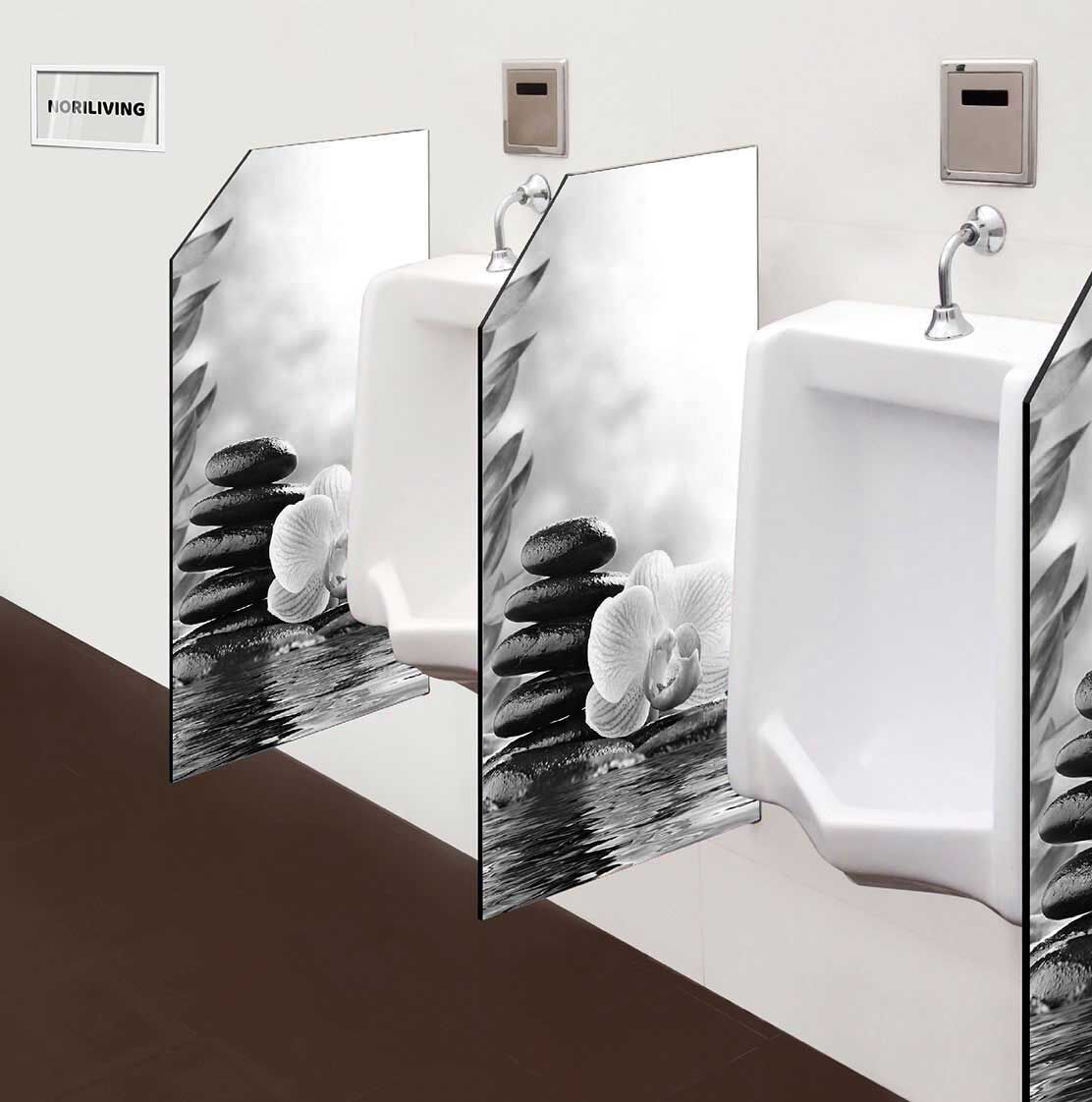 in der Toilette eingebaute Schamwand mit Motiv Zen Steine mit Orchidee 082 schwarz-weiß