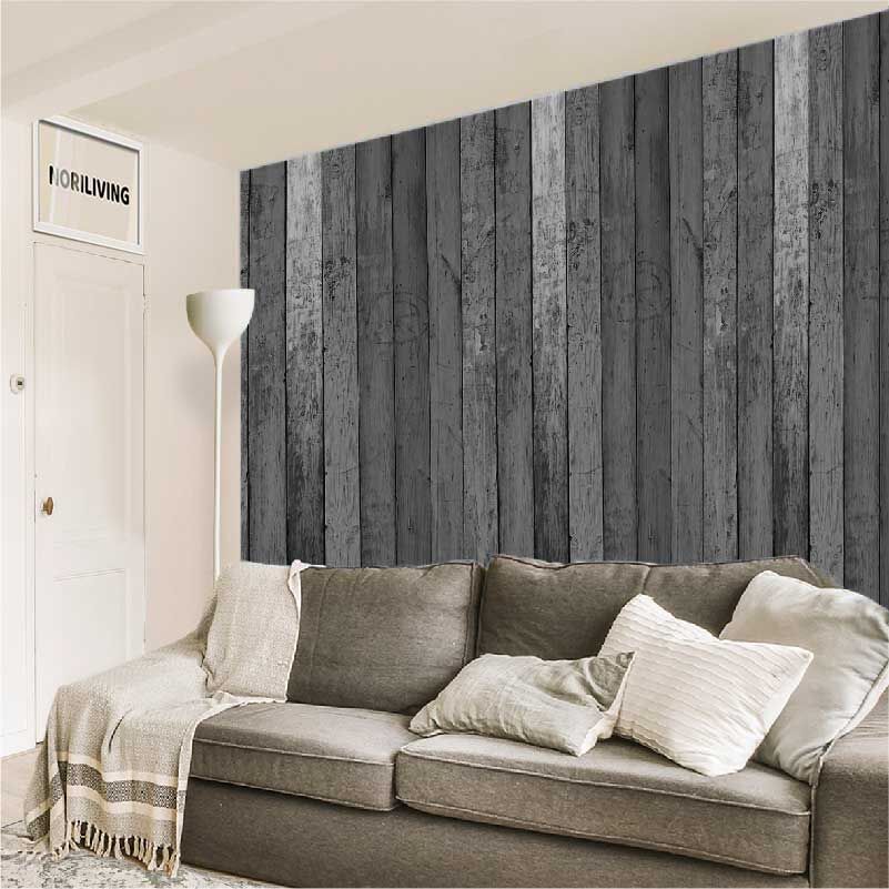 im Wohnzimmer eingebaute Wohnzimmerrückwand mit Motiv bunter Holzzaun 169 schwarz-weiß
