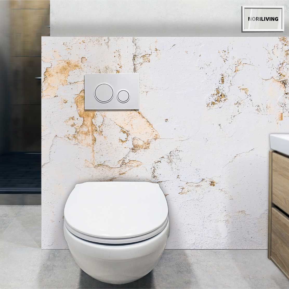 im WC eingebaute Toilettenrückwand mit Motiv Alte weiße gebrochene Wand 777