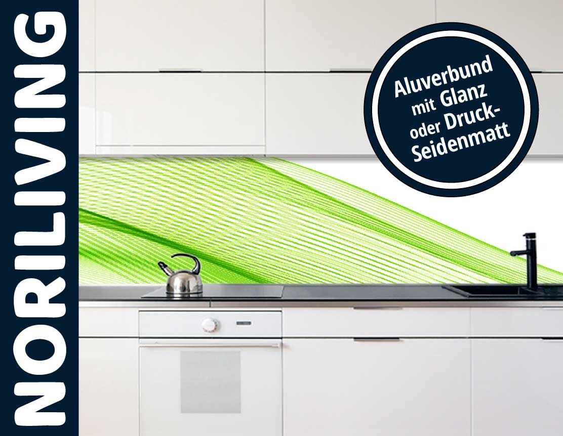 in der Küche eingebaute Küchenrückwand mit Motiv hellgrüne Wellenlinien 973b