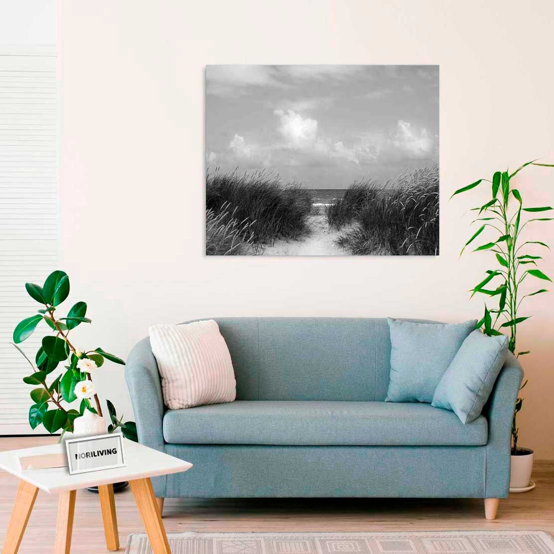 Wandbild über dem Sofa mit Motiv Dünen Gras Strand 596 schwarz-weiß