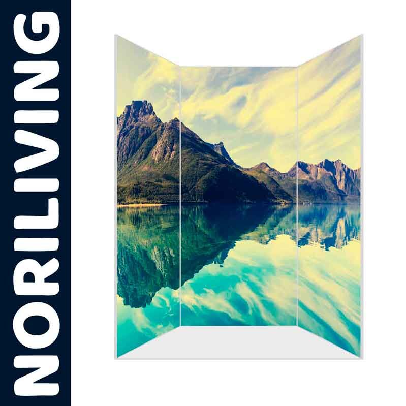 Dekorativer Raumteiler von Noriliving mit einem Motiv von Berg und See, 3-teilig
