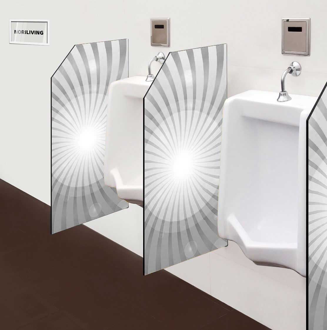 in der Toilette eingebaute Schamwand mit Motiv Kreis- und Wellenmuster 303 schwarz-weiß