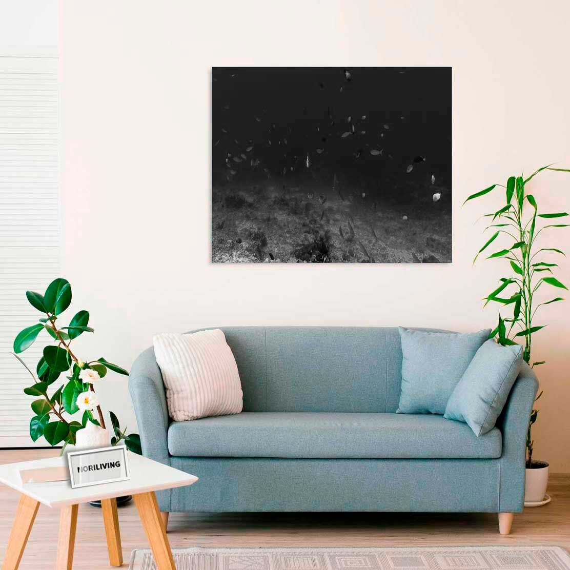 Wandbild über dem Sofa mit Motiv Unterwasserwelt 030 schwarz-weiß