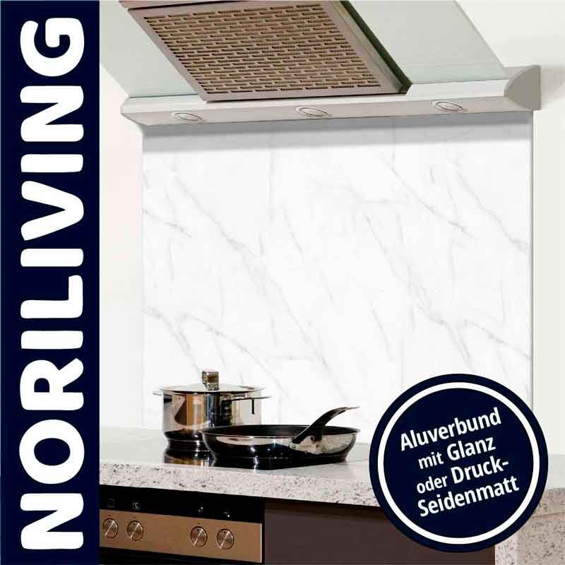 Küchenrückwand in Marmoroptik aus Aluverbund von NORILIVING, erhältlich in Glanz oder Druck-Seidenmatt