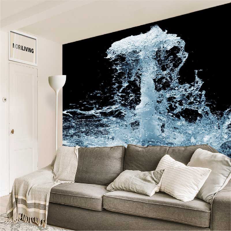 im Wohnzimmer eingebaute Wohnzimmerrückwand mit Motiv Wassersäule auf schwarz 299