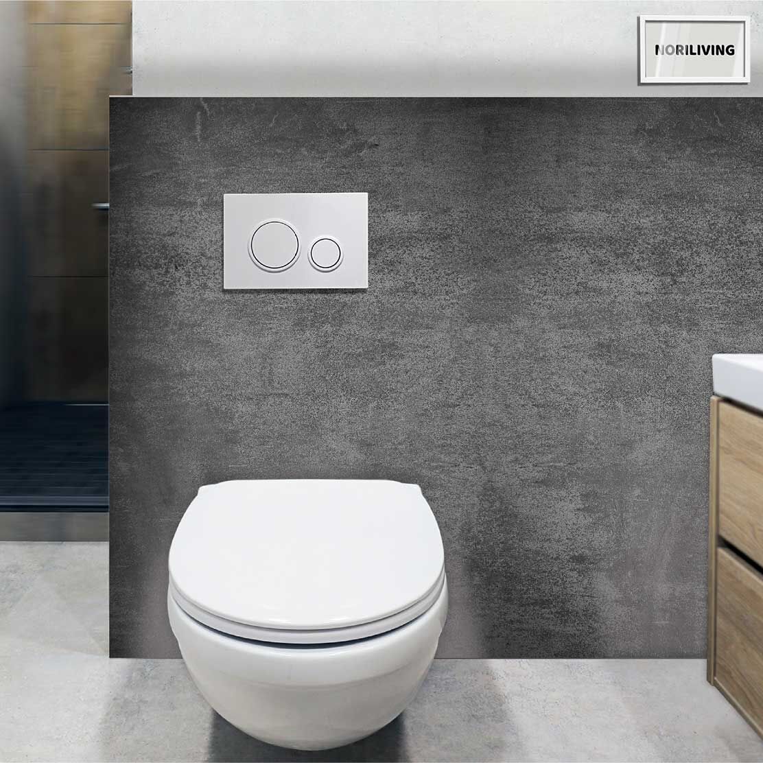 im WC eingebaute Toilettenrückwand mit Motiv Beton Stein Rohputz 425