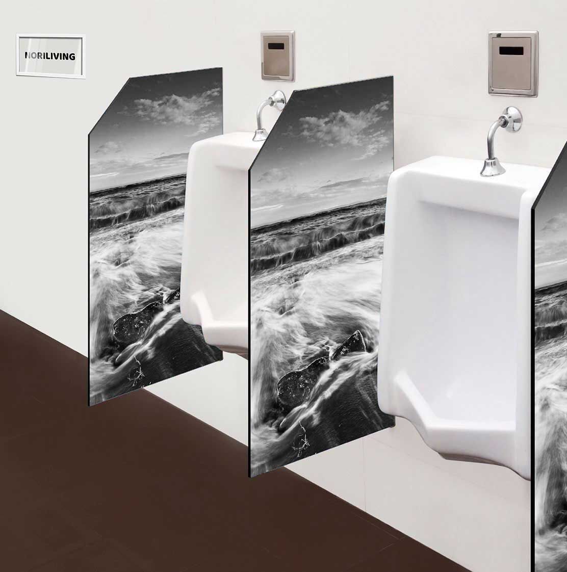 in der Toilette eingebaute Schamwand mit Motiv Sonnenuntergang Meer 181 schwarz-weiß