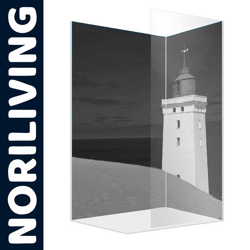 Schwarz-weißes Bild eines Leuchtturms als Teil der NORILIVING Rahmendekoration