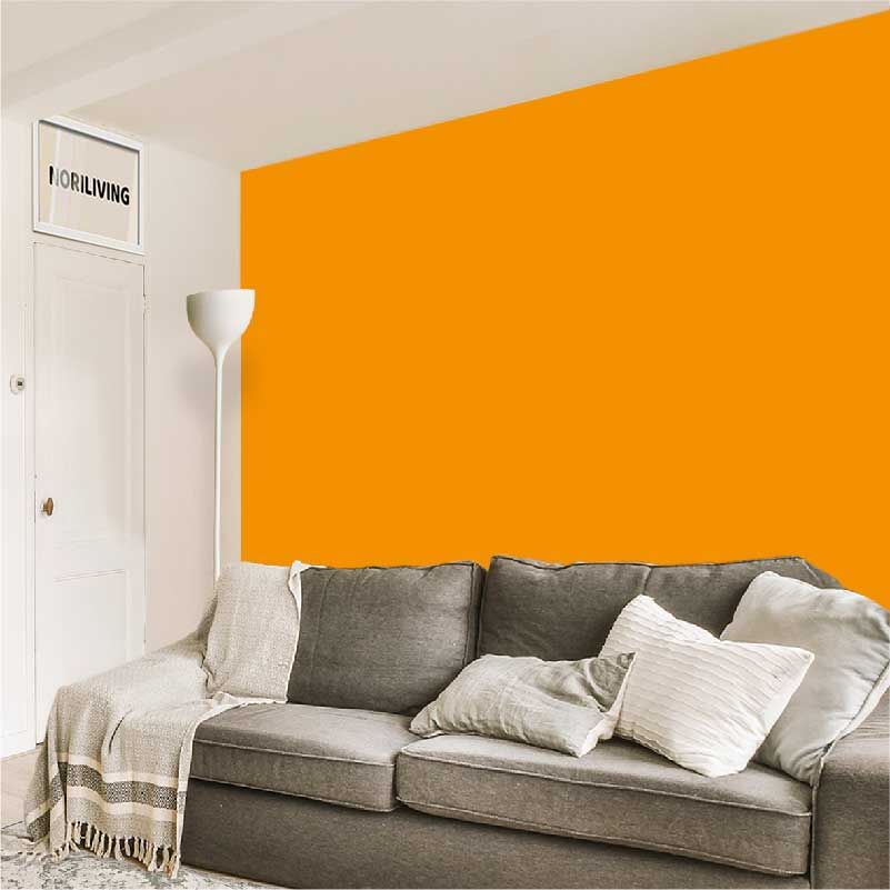 im Wohnzimmer eingebaute Wohnzimmerrückwand mit Motiv Unifarbe Orange 2346
