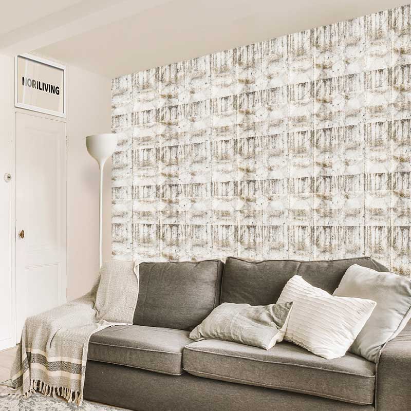 im Wohnzimmer eingebaute Wohnzimmerrückwand mit Motiv Weiße Zementputz-Wand 581