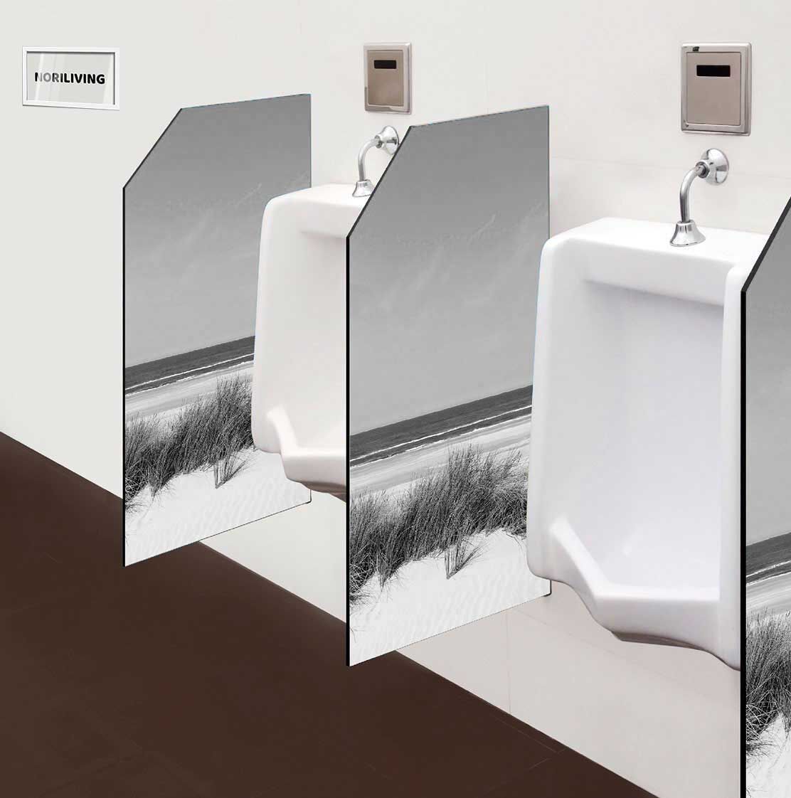 in der Toilette eingebaute Schamwand mit Motiv Dünen Gras Strand 659 schwarz-weiß
