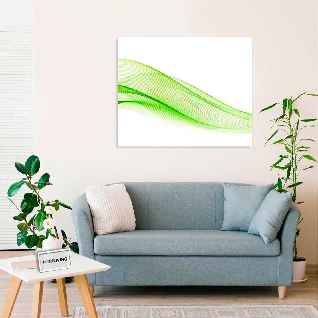 Wandbild über dem Sofa mit Motiv abstrakte grüne Wellenlinien 973