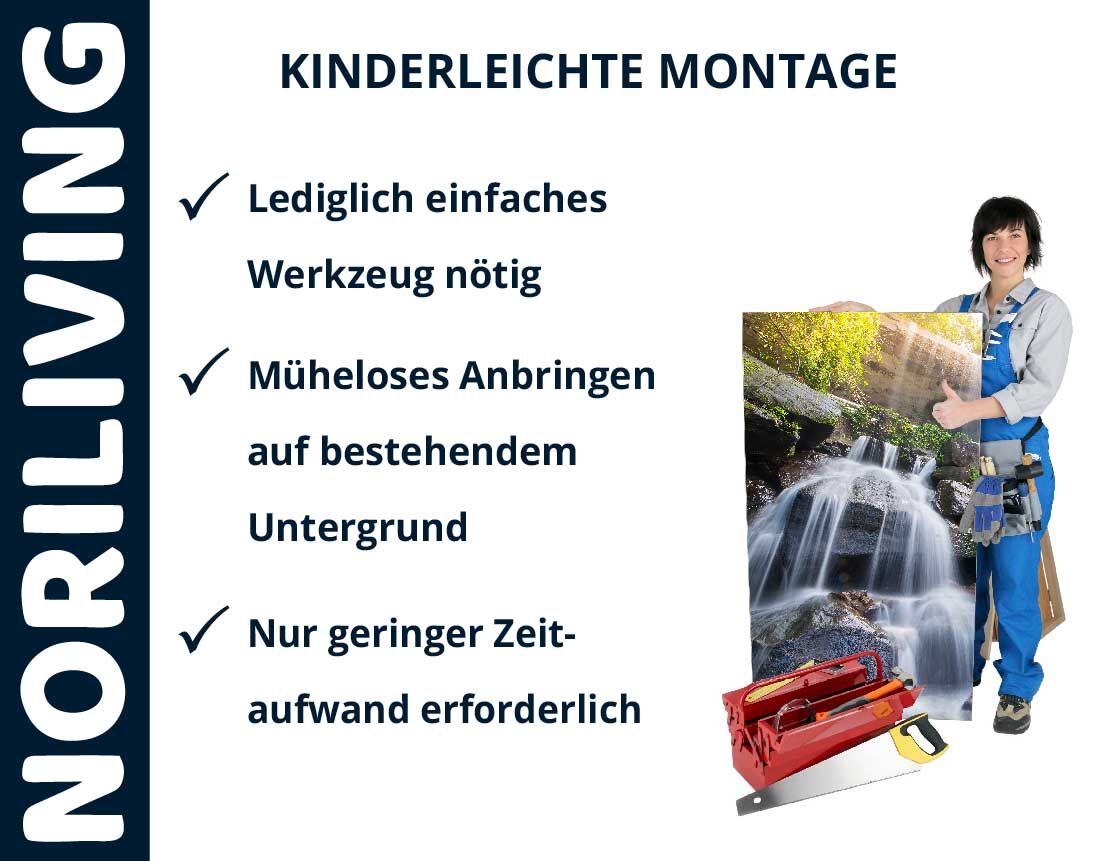 Aufzählung der Vorteile einer Badrückwand aus Aluverbund
