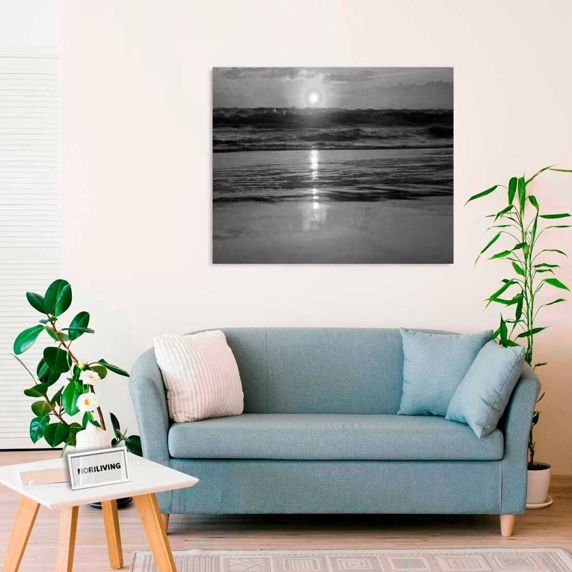 Wandbild über dem Sofa mit Motiv Sonnenuntergang am Strand in Dänemark 754 schwarz-weiß