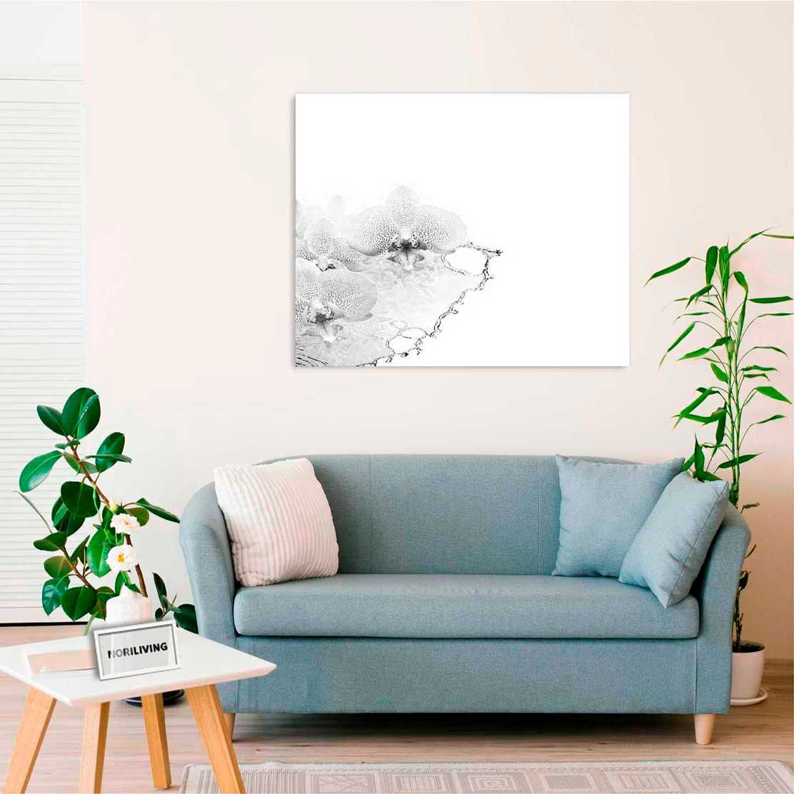 Wandbild über dem Sofa mit Motiv rosa - pink farbene Orchideen 854 schwarz-weiß