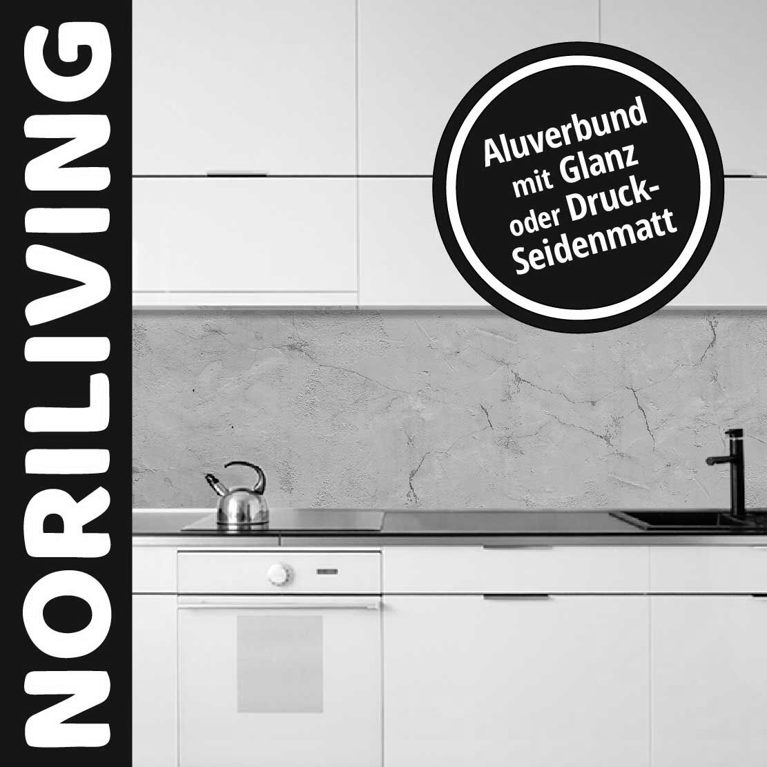 Abbildung einer Küchenrückwand mit Motiv Rauhputz hellgrau 607 glanz schwarz-weiß